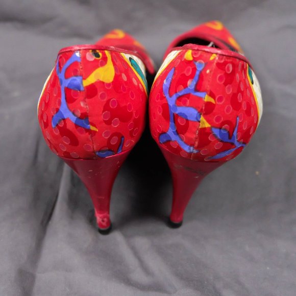 Vintage Heels Womens 8.5 AA Red Pumps Polka Dot 3 Inch Heel Pointed Toe 70s 80s - Picture 5 of 11